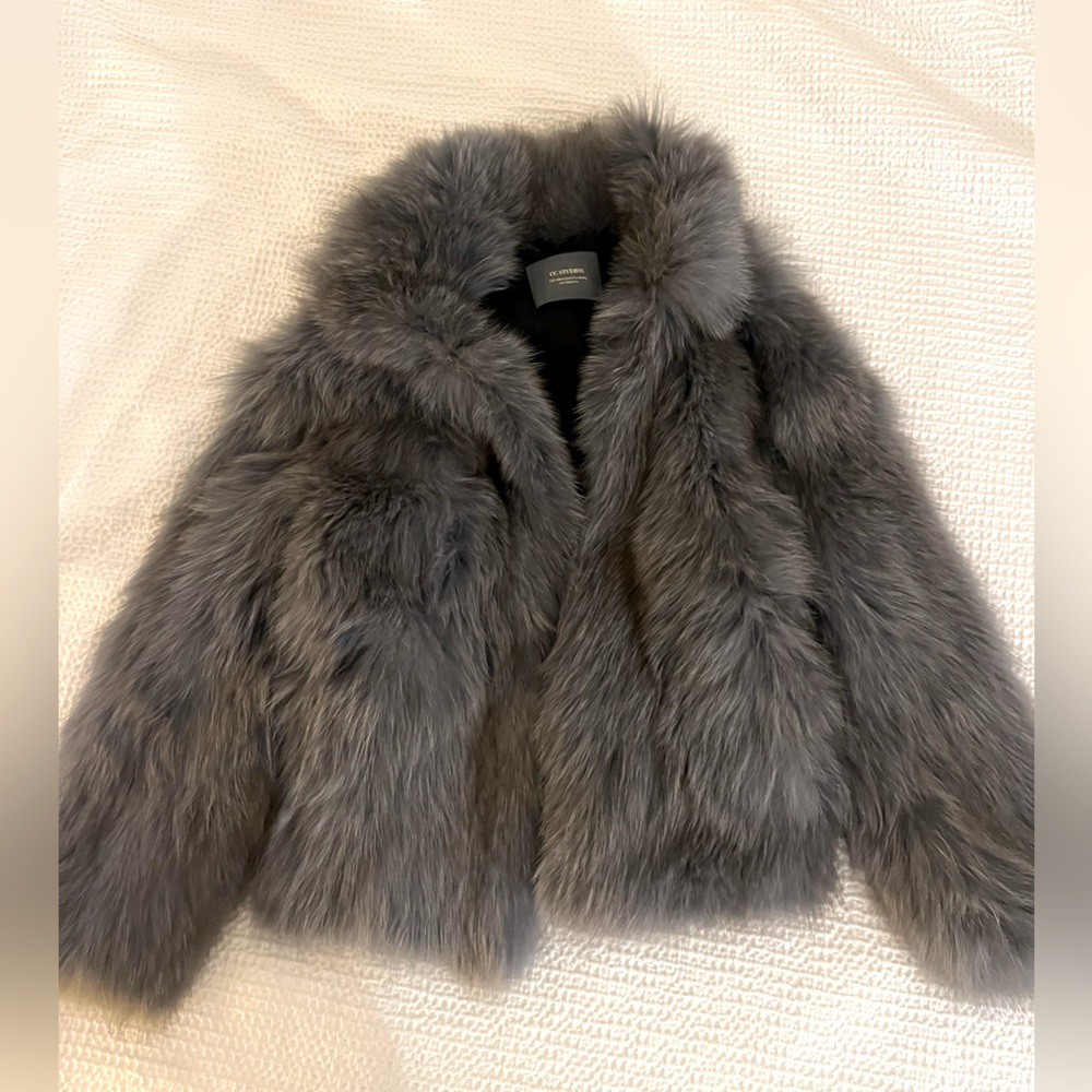 Cool grey blue fur coat